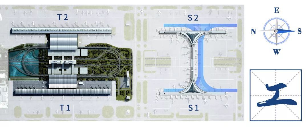 卫星厅分为s1和s2两部分,分别对应浦东机场t1和t2两座航站楼.