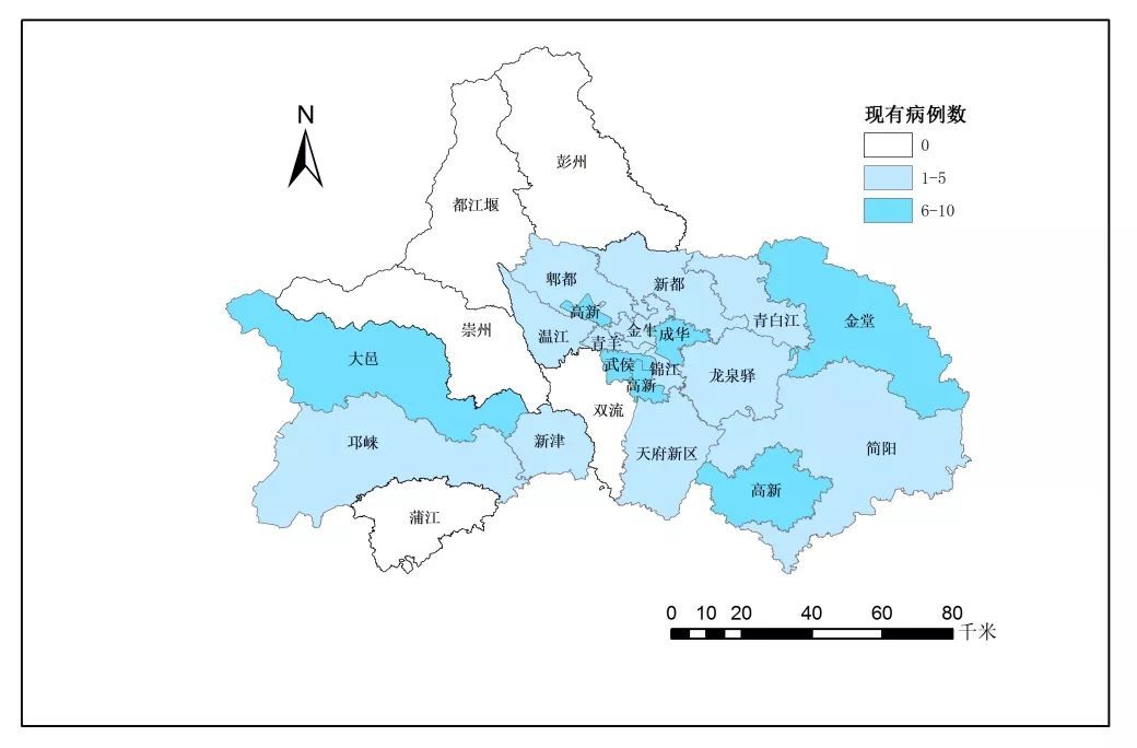 成都市累计确诊病例分布图   (截至2020年2月19日24时)   (截至