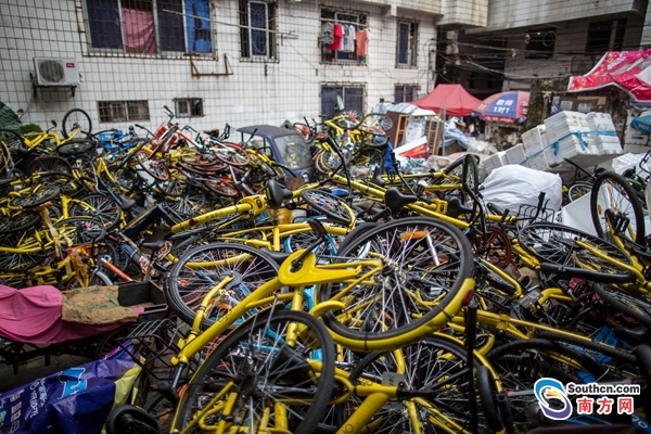 痛心!广州上千辆共享单车被弃城中村