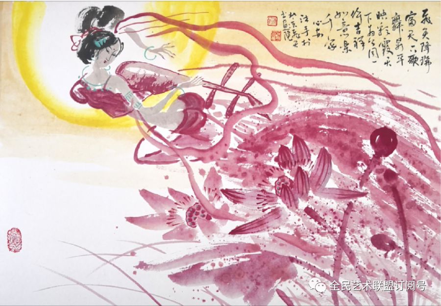 诗书画印:画家王心安的飞天系列画作,打油诗欣赏