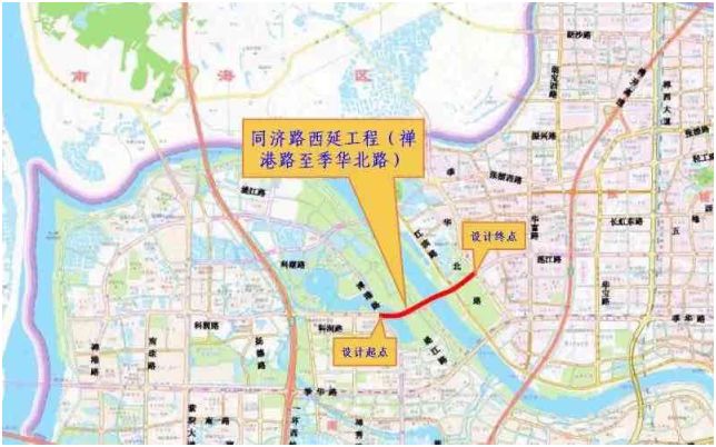 根据施工方案,同济路西延工程(禅港东路至季华北路)位于佛山市禅城区