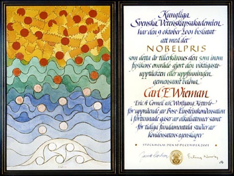 carl e. wieman,2001年诺贝尔物理学奖证书