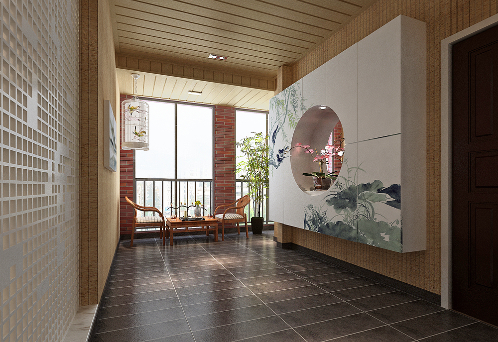 中式入户花园,装修效果图,_大山谷图库