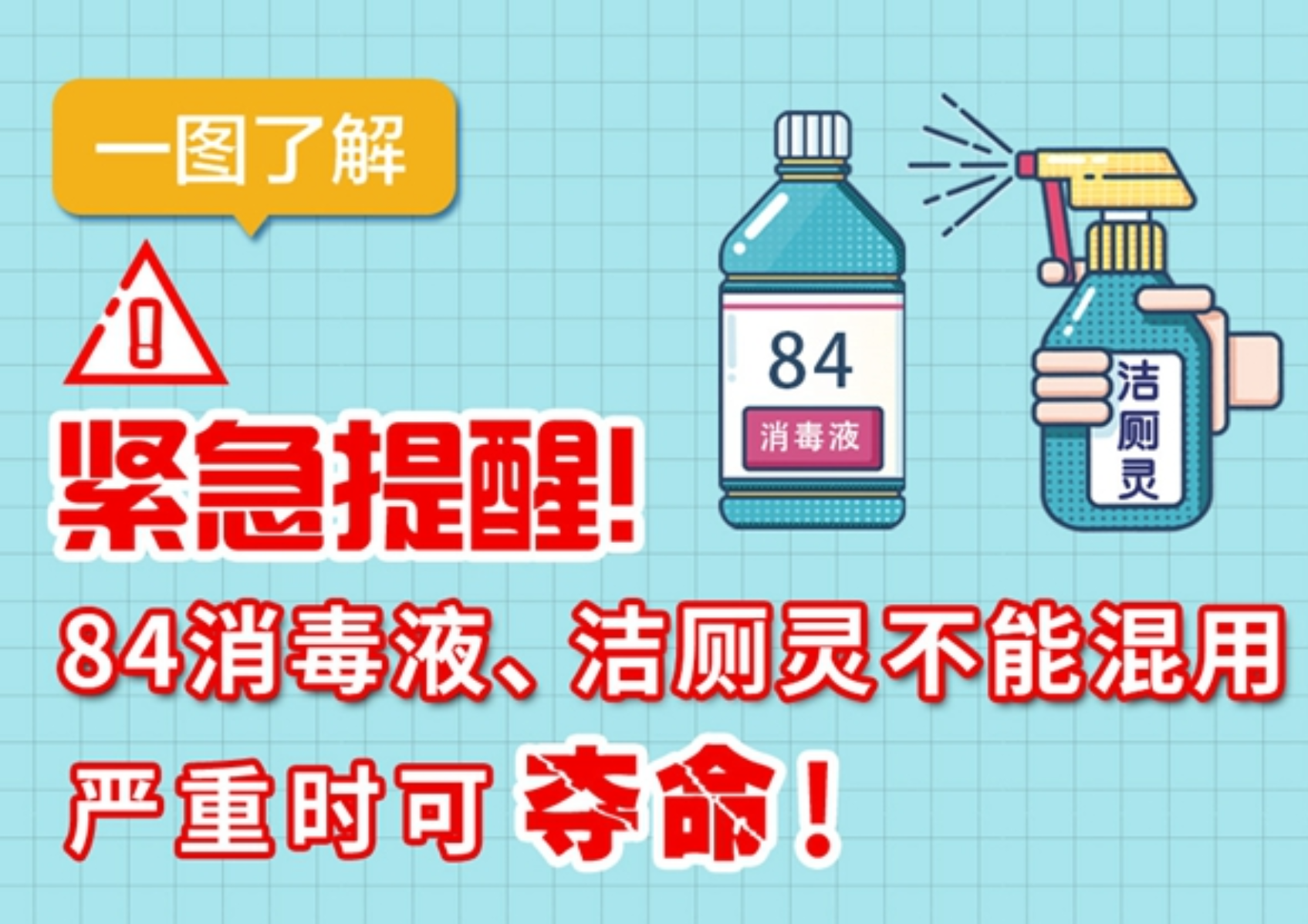 84消毒液和洁厕灵不能混用,严重时可夺命!_人民号