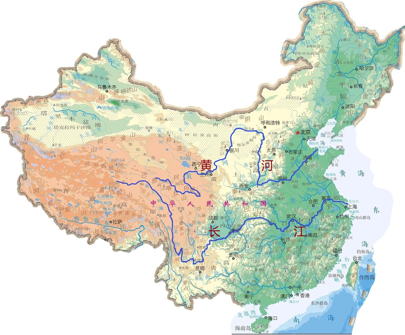 在这些河流中长江和黄河是最重要的两条河流,这两条河流的中下游地区