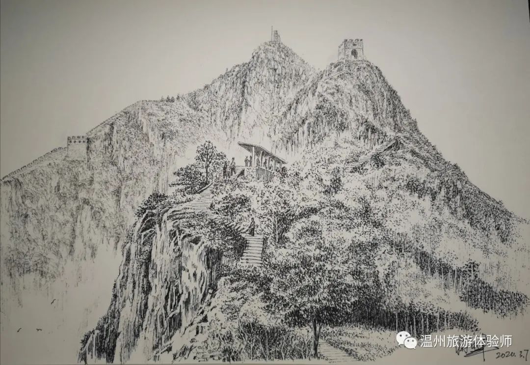 「钢笔画景」东蒙山上的"八达岭"长城