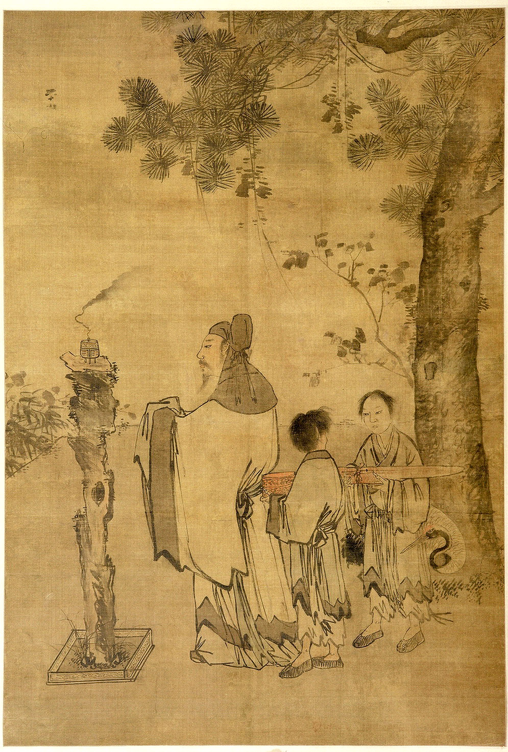 明 张路 设色琴鹤焚香图轴 未知来源【艺术泛舟说】中国绘画上的