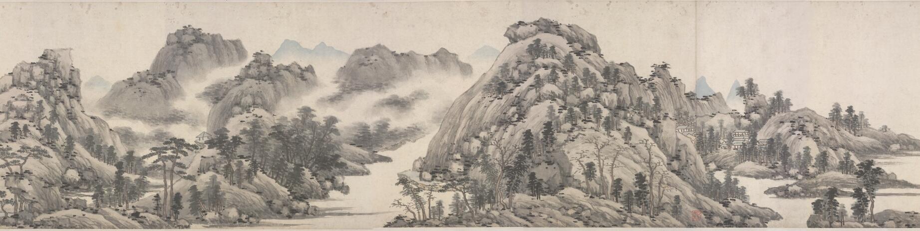沈周山水画用笔凝重笔墨浑厚苍茫草草而成