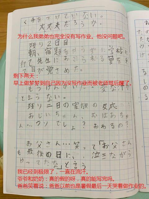 #海外网#笑喷！日本小学生强迫自己暑假最后一天写作业 日记曝光