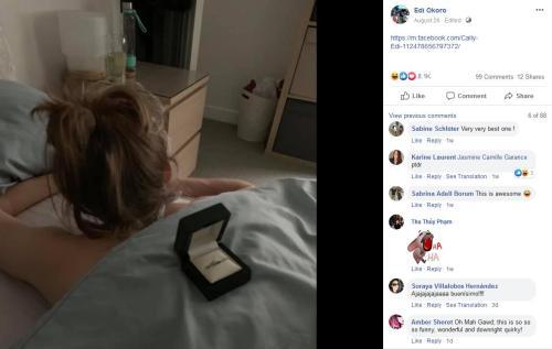 [光明网]英国男子求婚挑战：女友与钻戒合照一个月傻傻不知