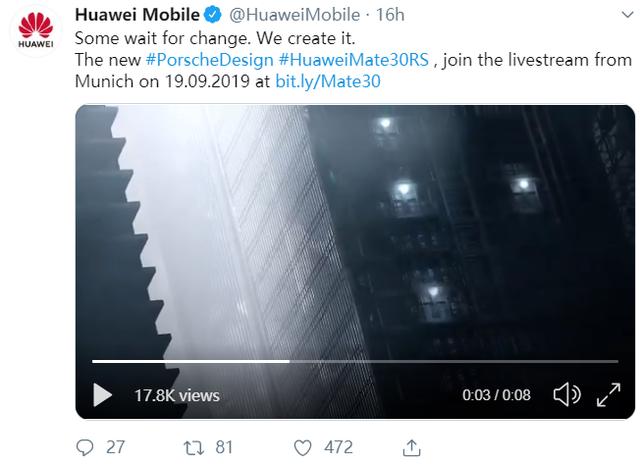 「环球网」余承东再爆料：今年Mate30系列仍有保时捷设计版本