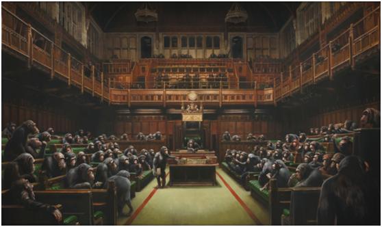 环球网■议会被“猩猩们”接管？英国艺术家这幅画拍出8733万，俄媒：多么恰如其分