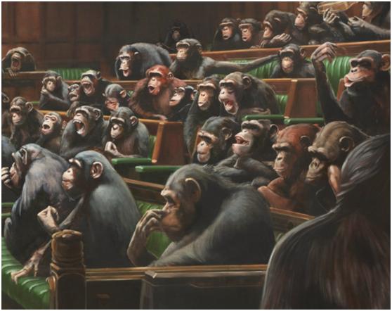 环球网■议会被“猩猩们”接管？英国艺术家这幅画拍出8733万，俄媒：多么恰如其分