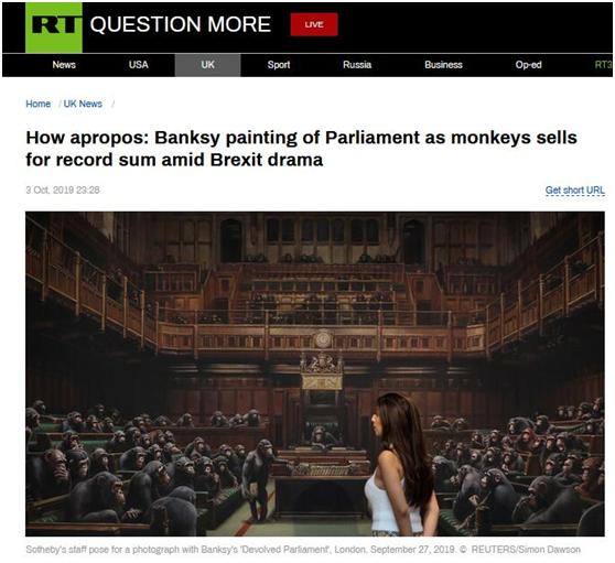 环球网■议会被“猩猩们”接管？英国艺术家这幅画拍出8733万，俄媒：多么恰如其分