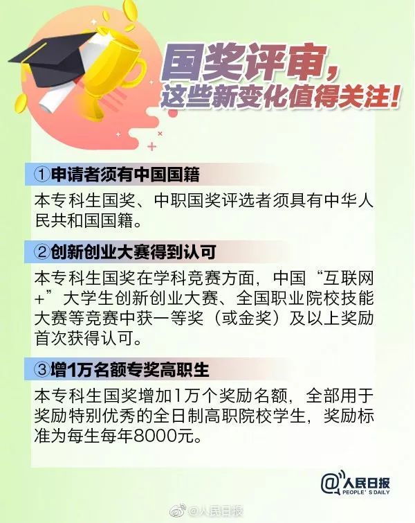 「共青团中央」本专科生国家奖学金评审办法新规：须有中国国籍