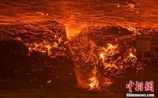#中国新闻网#美国加州发生野火 大风加剧火势