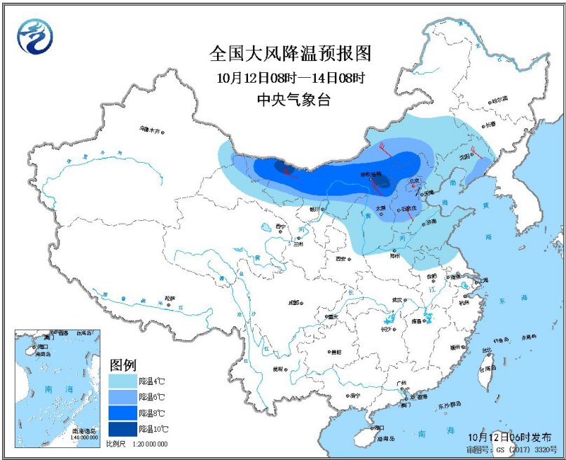 中国气象局@12日夜间至15日 我国将有一次大范围大风降温降雨过程