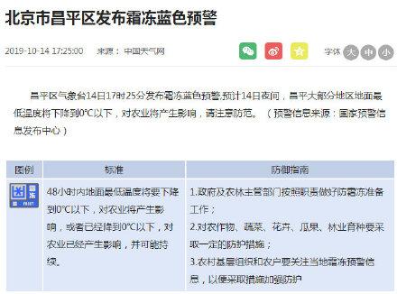 光明网■北京五区发布霜冻蓝色预警