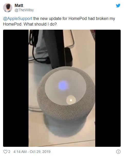 「环球网」iOS 13.2更新导致部分用户的HomePod智能扬声器变砖