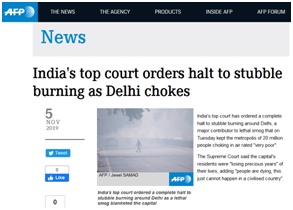 【环球网】空气污染持续严重，印度最高法院下令禁止焚烧秸秆：人们正在死去