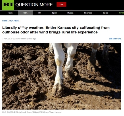 环球网■美国堪萨斯城弥漫浓浓粪味儿，警方：别因为外面臭就打911，谢谢您嘞！