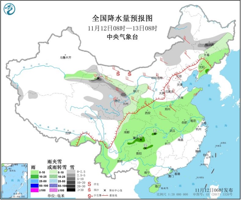 「中国气象局」强冷空气影响中东部地区 部分地区大风降温明显