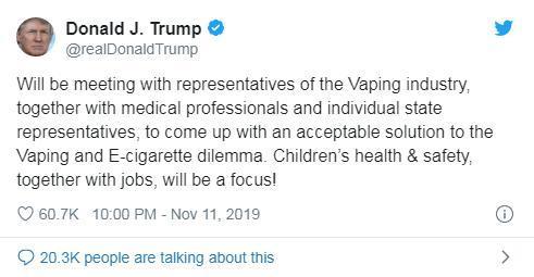「中国新闻网」特朗普将会晤电子烟产业倡导者 或放宽香味电子烟禁令
