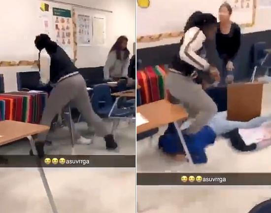 [环球网]美国一高中教师对学生拳打脚踹被捕 面临严重后果