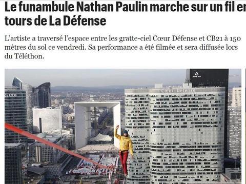 海外网：步步惊心！法国特技人150米高空走绳索“如履平地”
