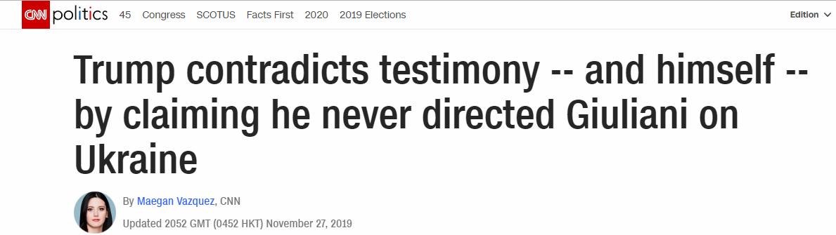 [环球网]曾指使私人律师赴乌克兰推进调查拜登父子？特朗普明确否认：我没有