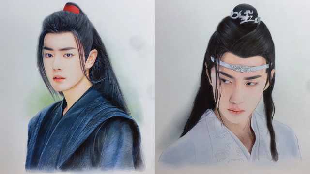 90后女生画古装肖战王一博创作70副彩铅画回母校办个展