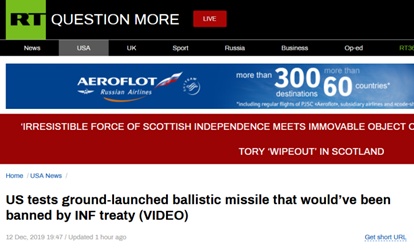 环球网：撕毁《中导条约》后，美国再试射条约限制导弹