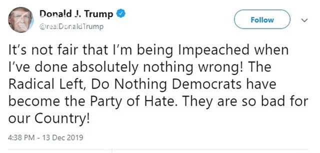 看看新闻：弹劾条款7分钟通过 下台更近一步？特朗普喊冤：不公平 民主党祸国