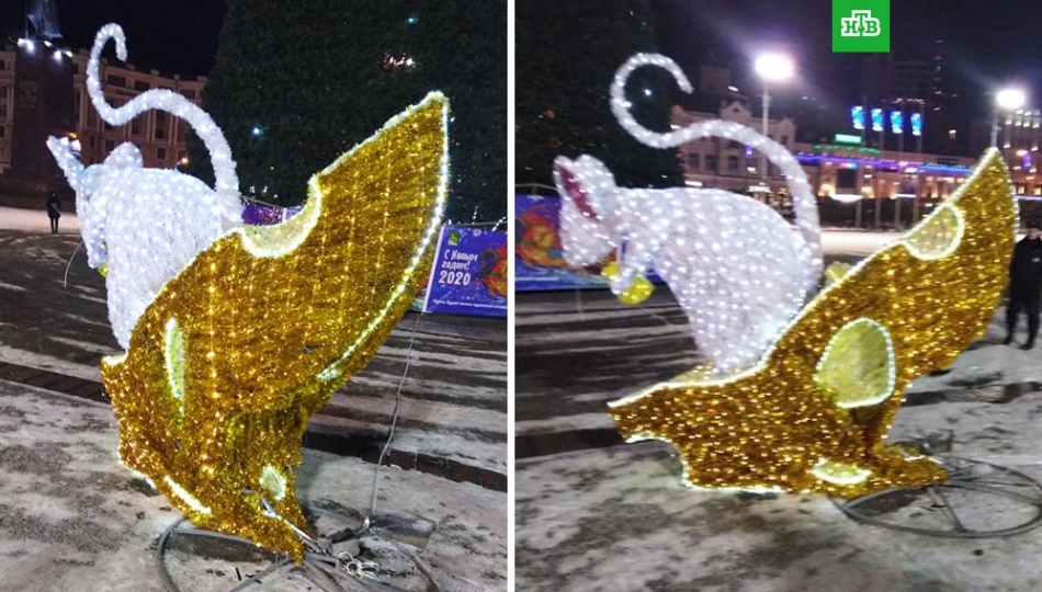 「海外网」俄醉酒司机午夜漂移，撞坏广场鼠年装饰，或赔7余万元（图）