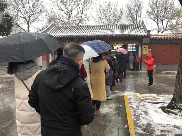 新京报：雪落京城景山公园成热门打卡地，有市民摸黑排队等开园