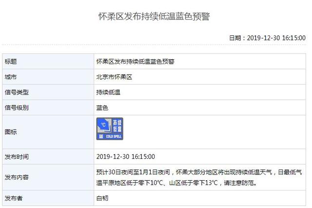「北京日报客户端」北京市气象台解除大风蓝色预警，两区发布持续低温预警