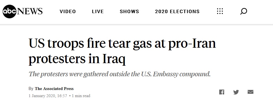 #环球时报#新年第一天，示威者继续“占领”美国驻伊拉克大使馆，美军发催泪瓦斯驱散