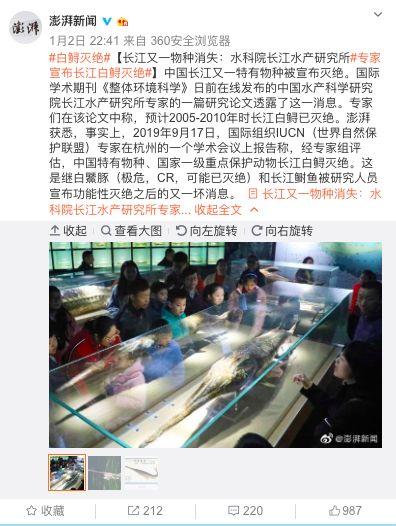 「上游新闻」夜读 |“长江白鲟灭绝”上热搜 | 人社部：年假不休能要经济补偿