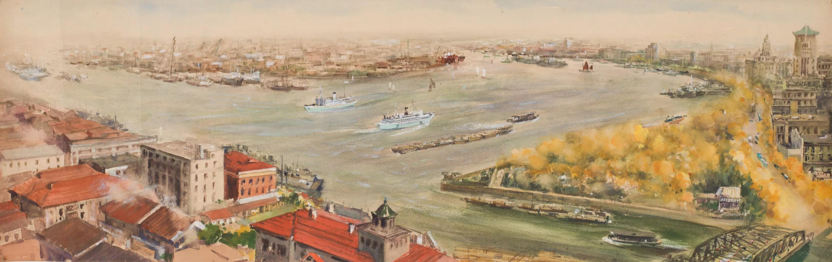 樊明体 《外滩黄浦江畔》 水彩 纸本 1979年 33.7×105.5cm.jpg