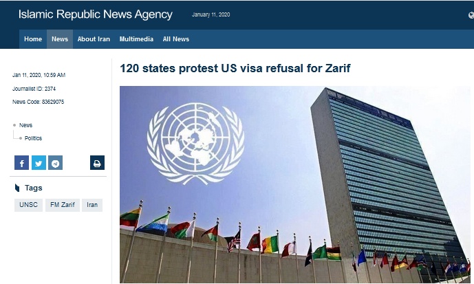 环球网■快讯！伊朗媒体：美国拒发伊外长赴联合国签证，120国联合抗议