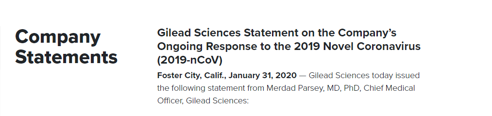 「文汇报」医学杂志披露美首名新型冠状病毒肺炎患者用伦地西韦有效，药企称正与中国卫生部门合作