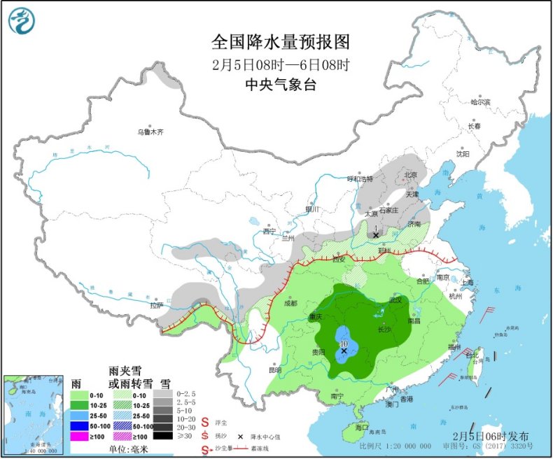 中国气象局@今明两天中东部雨雪降温显著