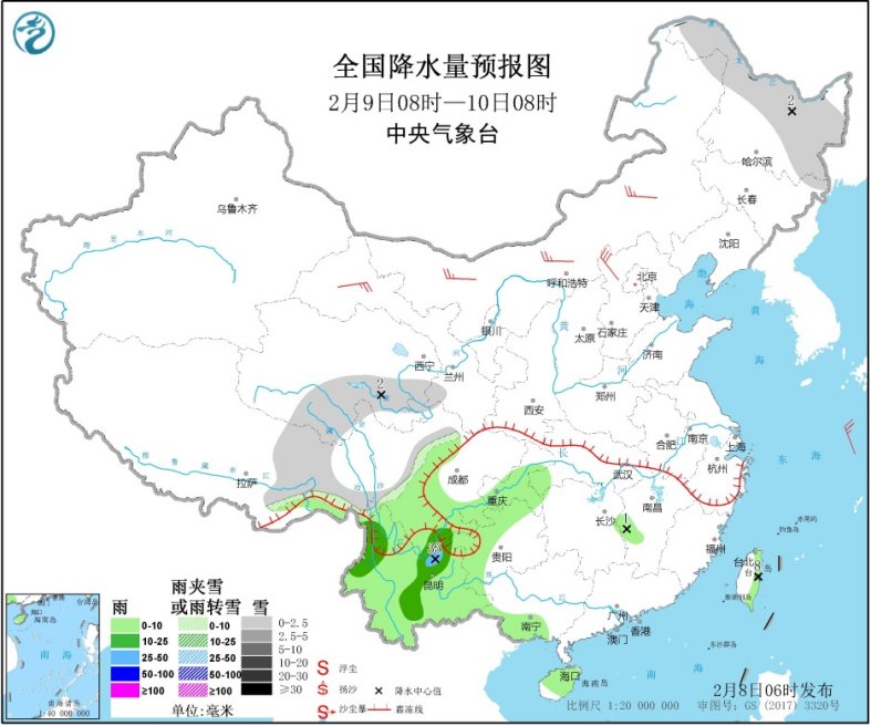 中国气象局@华北中南部黄淮西部等地有雾 西南地区等地多阴雨