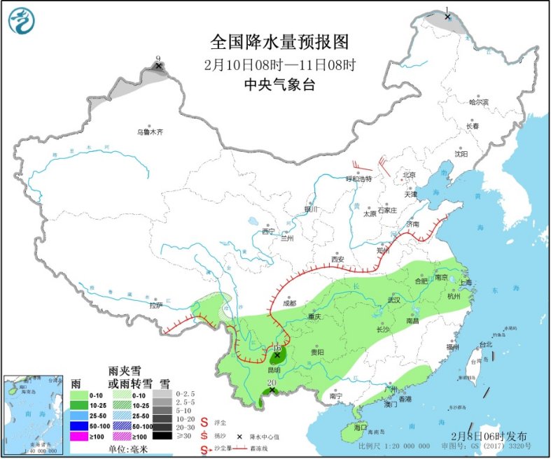 中国气象局@华北中南部黄淮西部等地有雾 西南地区等地多阴雨