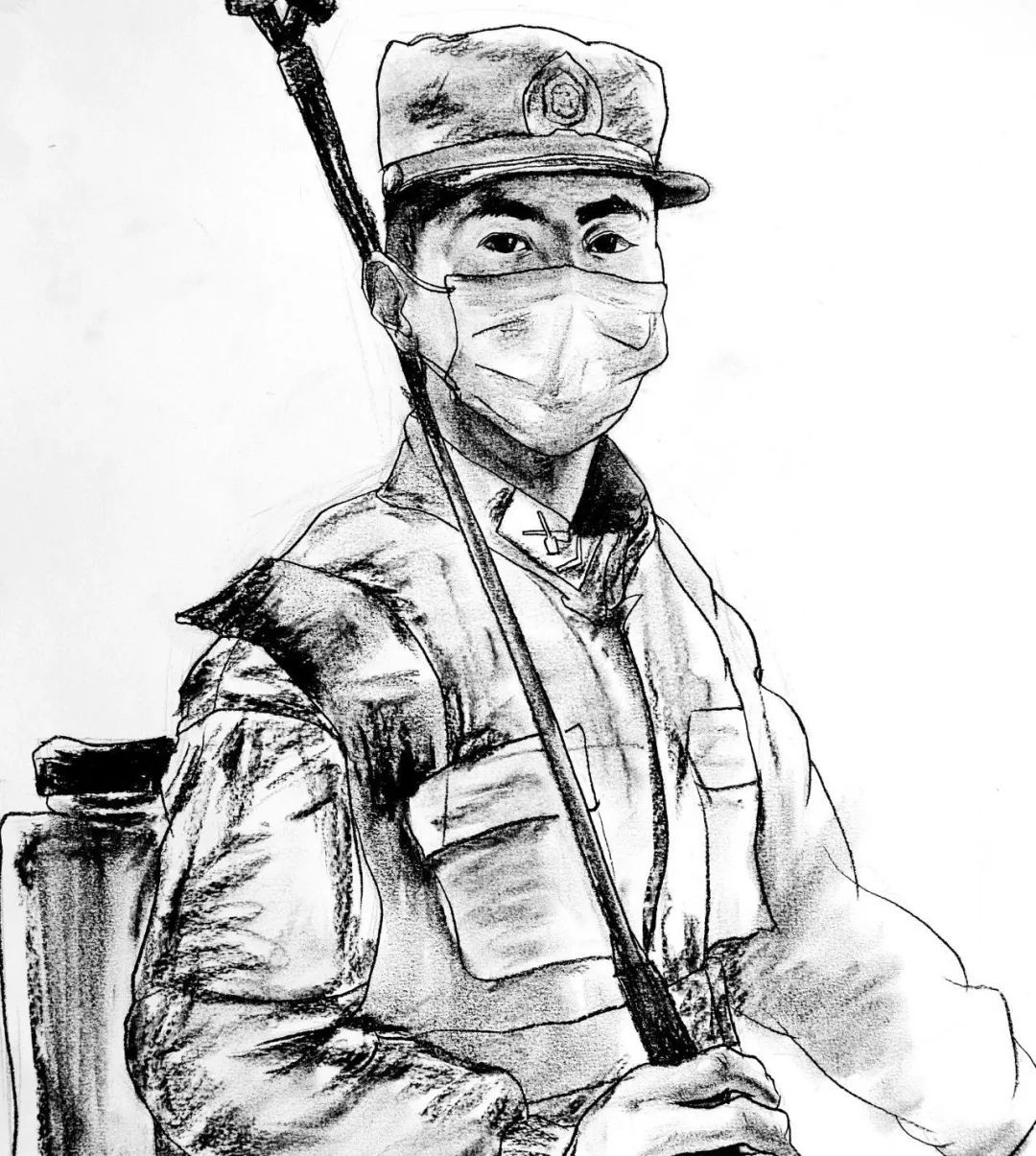 中国武警素描画图片