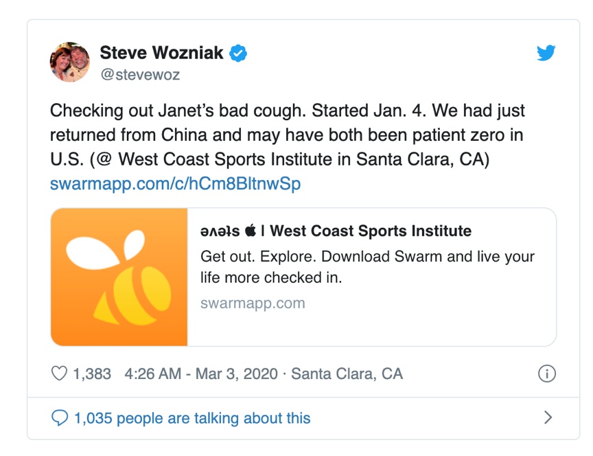 联合创始人:苹果联合创始人自称和妻子可能是美国新冠0号病人,妻子澄清