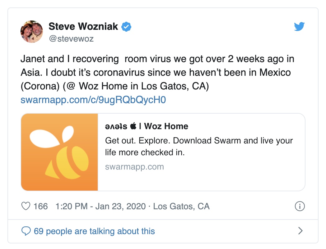 联合创始人:苹果联合创始人自称和妻子可能是美国新冠0号病人,妻子澄清