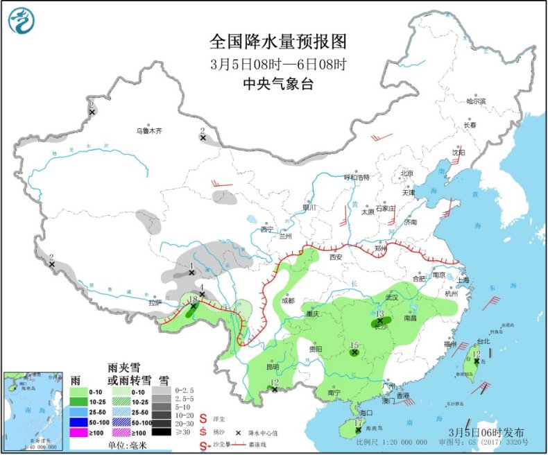 中国气象局▲南方地区多阴雨天气 黄淮江汉等地将有大雾天气