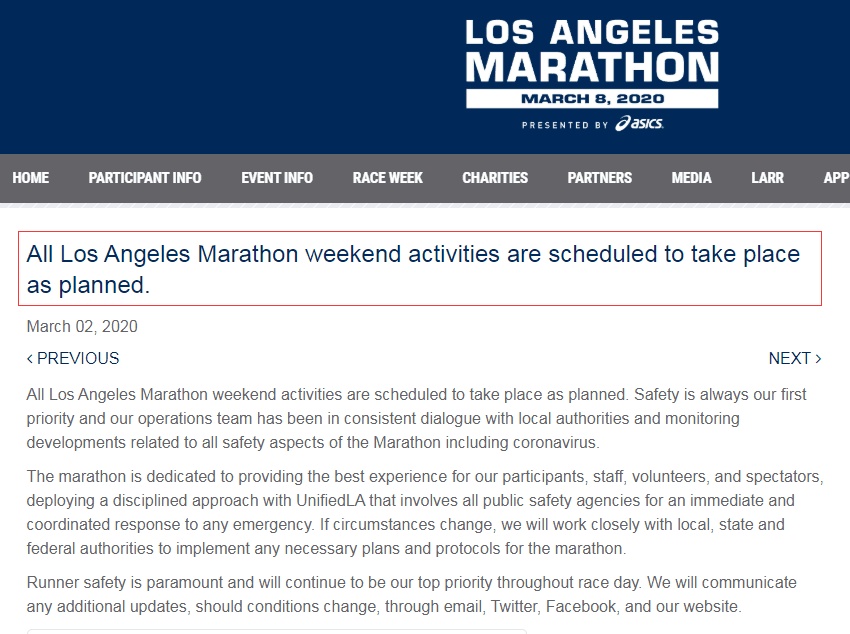 「马拉松」洛杉矶13人确诊新冠肺炎,近3万人马拉松赛将如期举办
