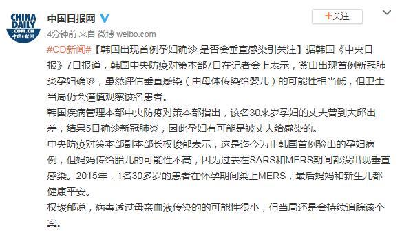 孕妇■韩国出现首例孕妇确诊 是否会垂直感染引关注